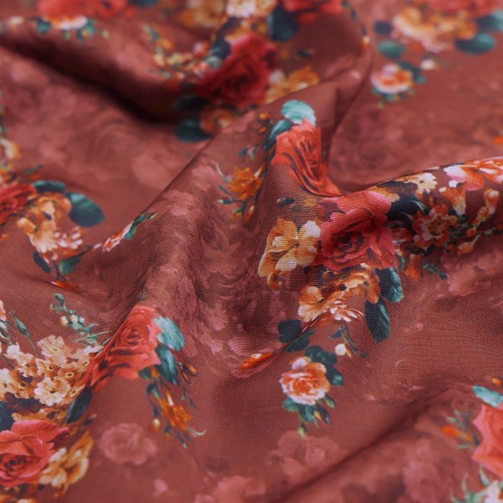 Rust Brown Vintage Rose Floral Printed Muslin Fabric – mu 0 ma023696 114 1