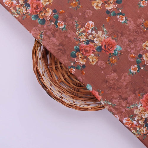 Rust Brown Vintage Rose Floral Printed Muslin Fabric – mu 0 ma023696 114 3