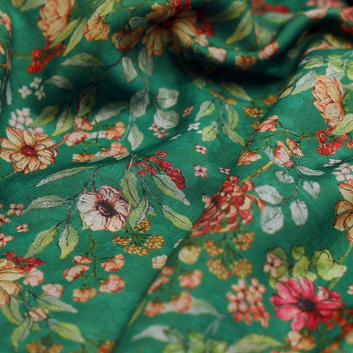 Green Botanical Garden Floral Printed Muslin Fabric – mu 0 ma023699 114 1