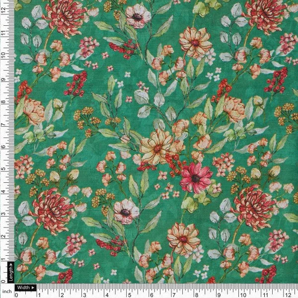 Green Botanical Garden Floral Printed Muslin Fabric – mu 0 ma023699 114 4