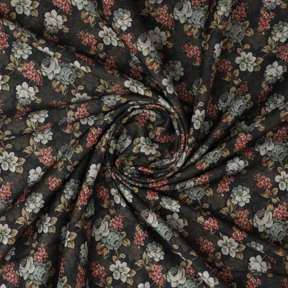Elegant Dark Floral Garden Print on Soft Muslin Fabric – mu 0 ma023701 114 2