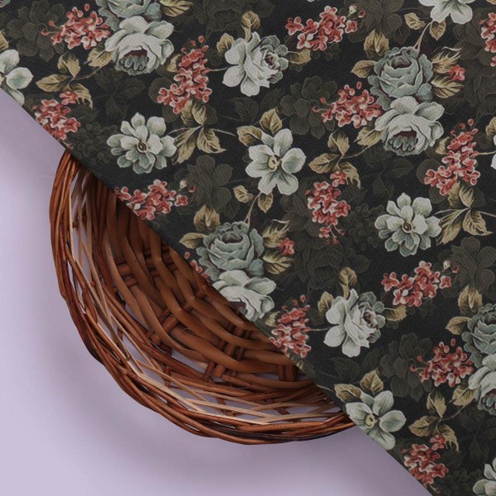 Elegant Dark Floral Garden Print on Soft Muslin Fabric – mu 0 ma023701 114 3