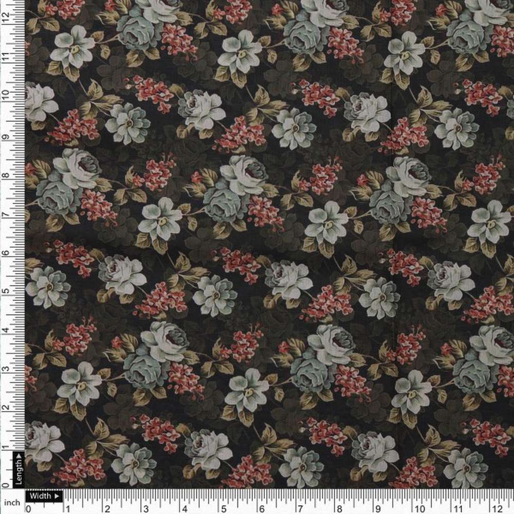 Elegant Dark Floral Garden Print on Soft Muslin Fabric – mu 0 ma023701 114 4