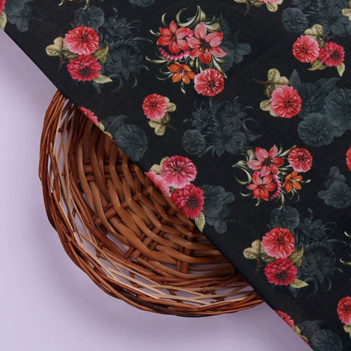 Enchanting Red Floral Bunch on Black Muslin Fabric – mu 0 ma023702 114 3
