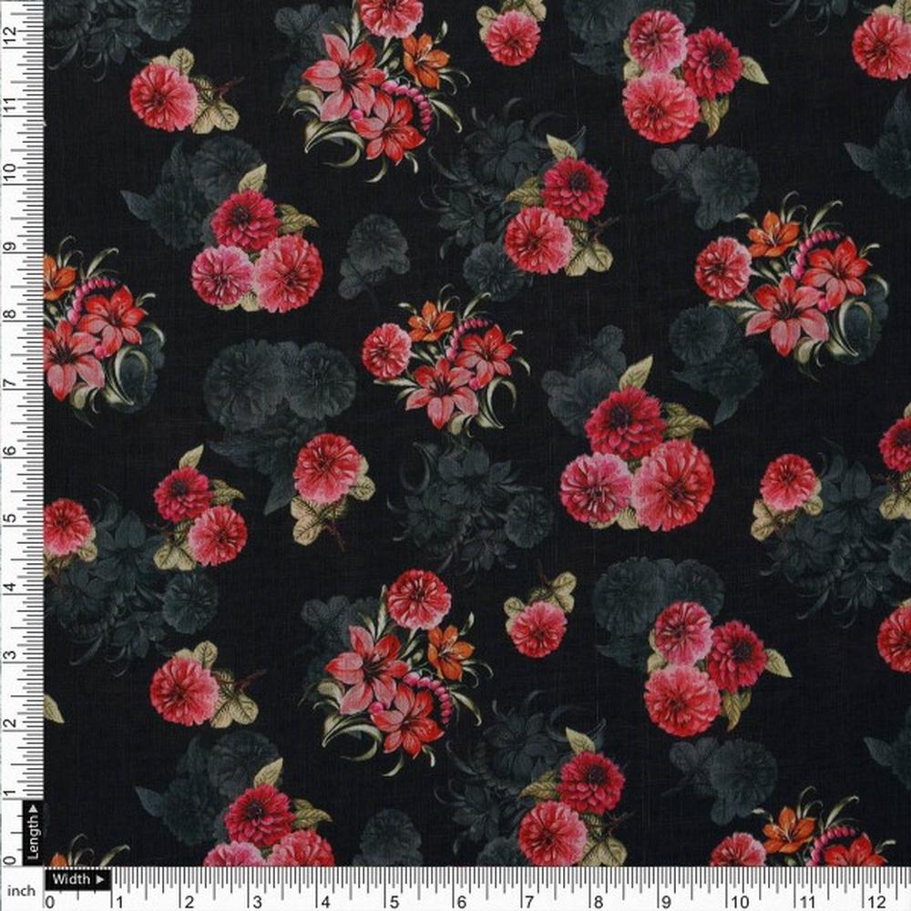 Enchanting Red Floral Bunch on Black Muslin Fabric – mu 0 ma023702 114 4