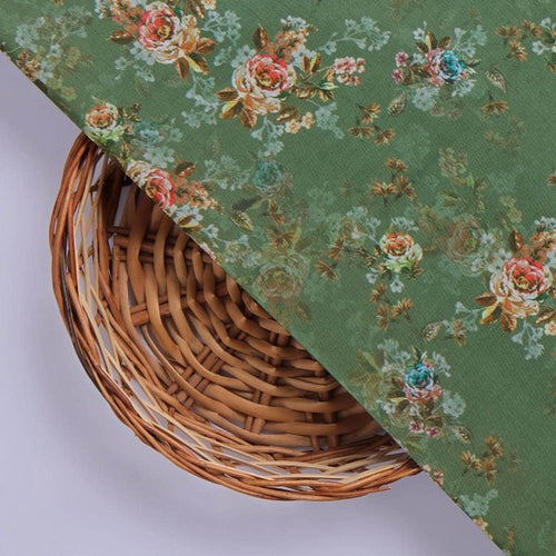Vintage Rose Floral Print on Olive Green Muslin Fabric – mu 0 ma023703 114 3