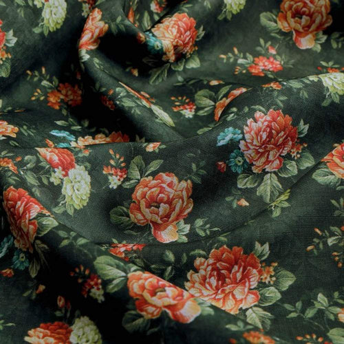 Vintage Rose Floral Print on Dark Green Muslin Fabric – mu 0 ma023705 114 1