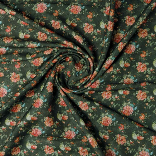 Vintage Rose Floral Print on Dark Green Muslin Fabric – mu 0 ma023705 114 2