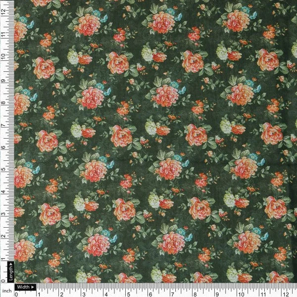 Vintage Rose Floral Print on Dark Green Muslin Fabric – mu 0 ma023705 114 4