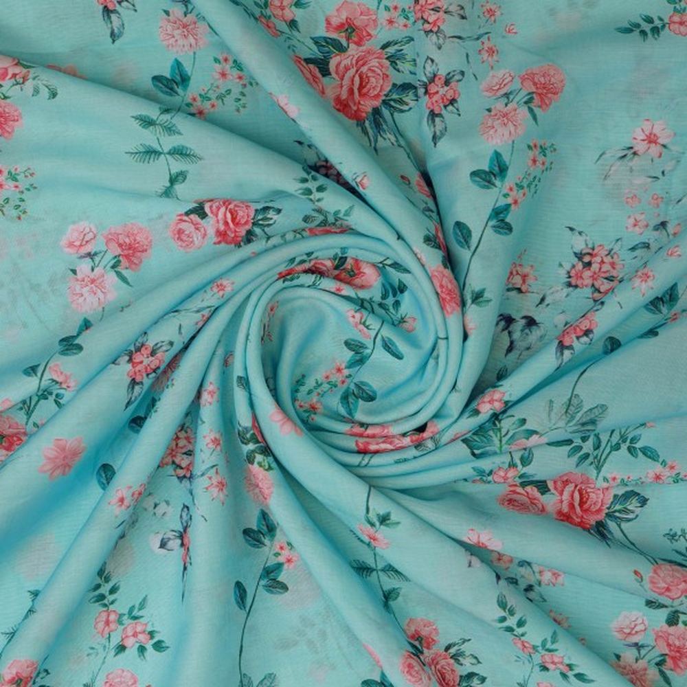 Vintage Rose Floral Print on Sea Green Muslin Fabric – mu 0 ma02691 114 2