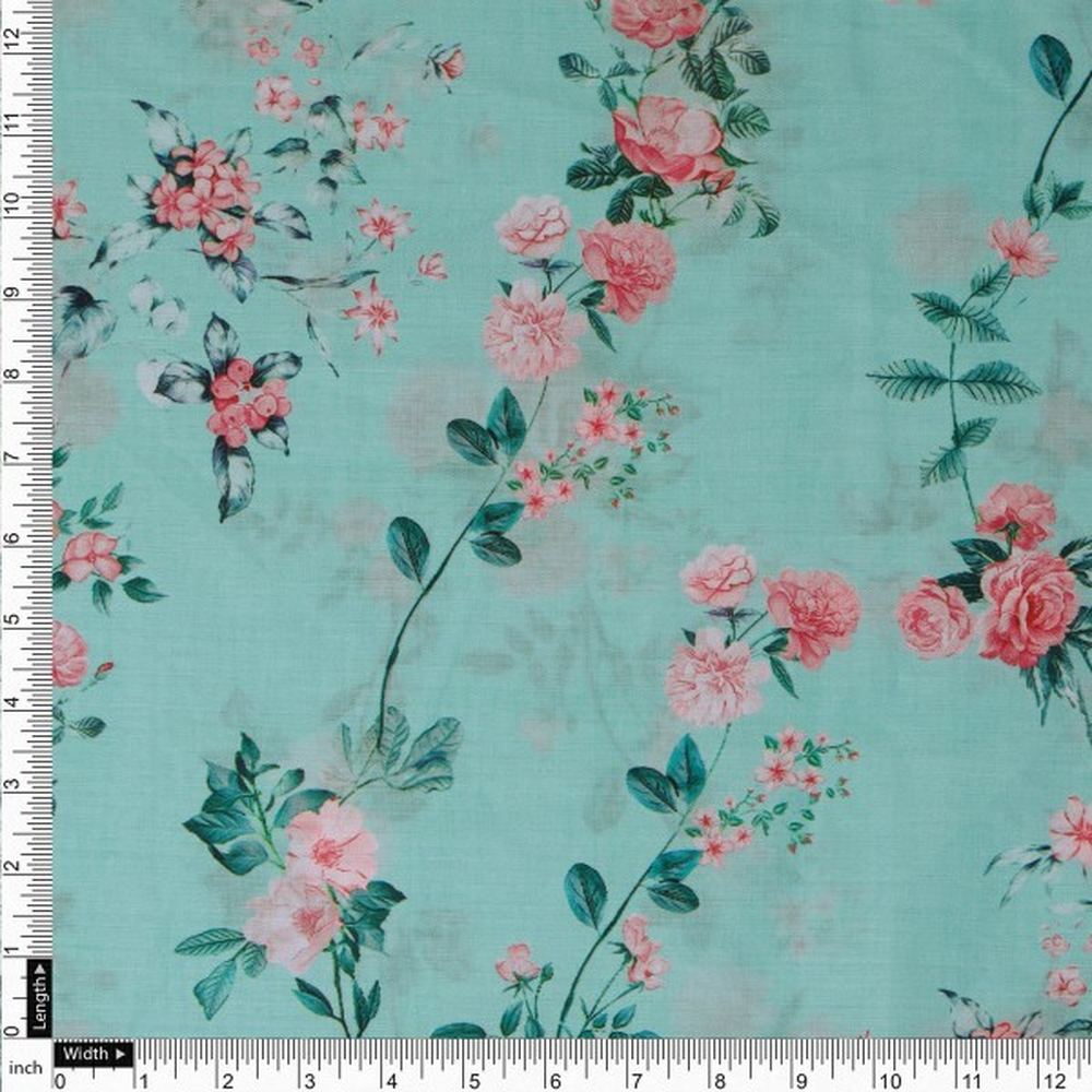 Vintage Rose Floral Print on Sea Green Muslin Fabric – mu 0 ma02691 114 4