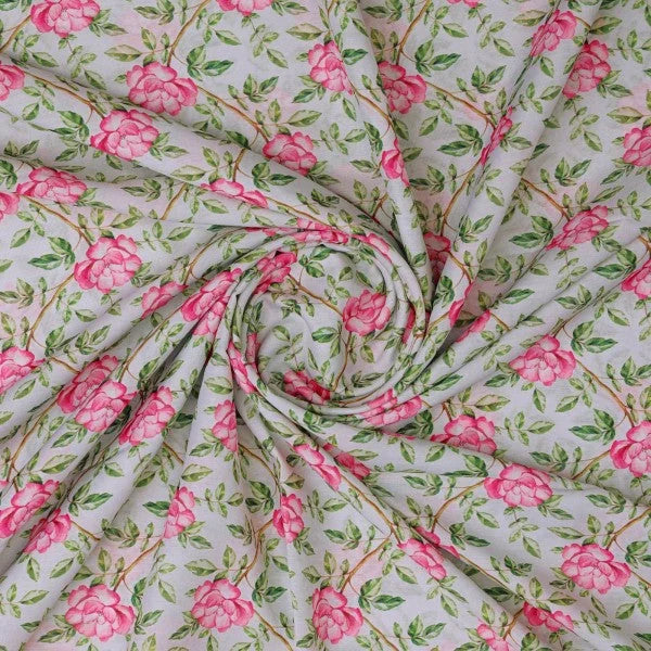 Pink Rose Vine Floral Print on Soft Muslin Fabric – mu 0 ma05171 114 2