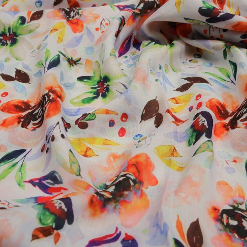 Colourful Watercolour Blossom Printed Soft Muslin Fabric – mu 0 ta01142 114 1