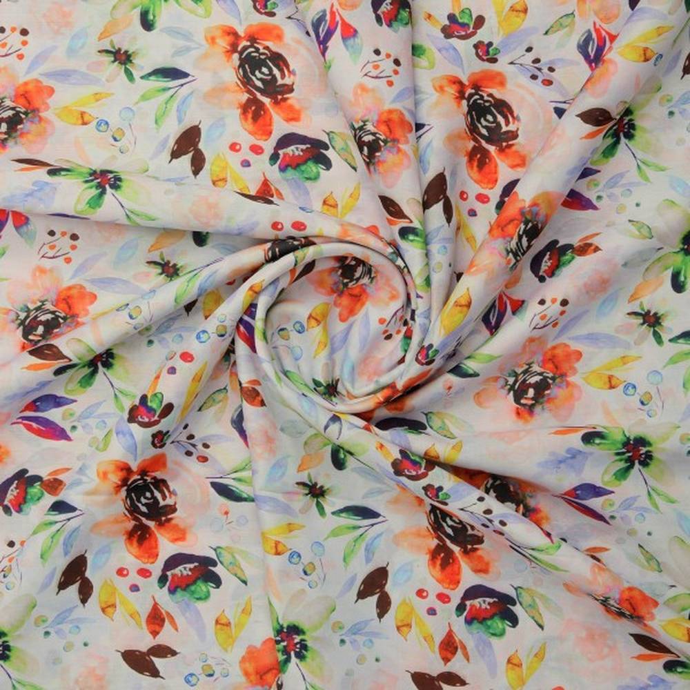 Colourful Watercolour Blossom Printed Soft Muslin Fabric – mu 0 ta01142 114 2