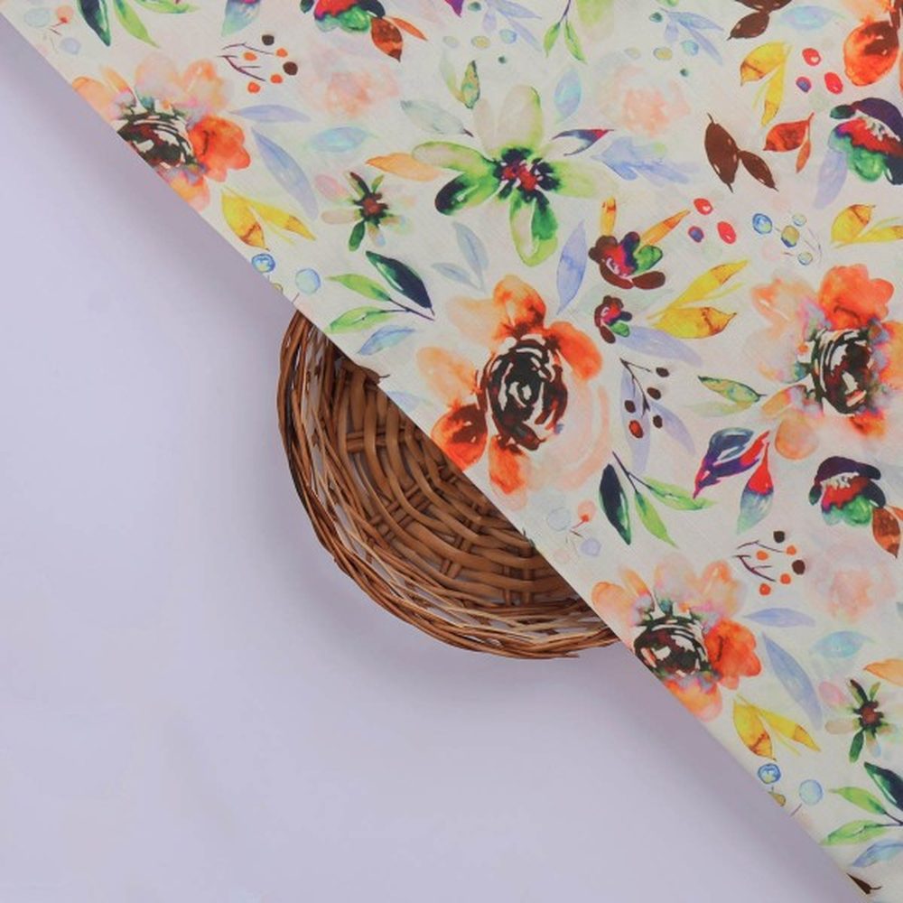 Colourful Watercolour Blossom Printed Soft Muslin Fabric – mu 0 ta01142 114 3