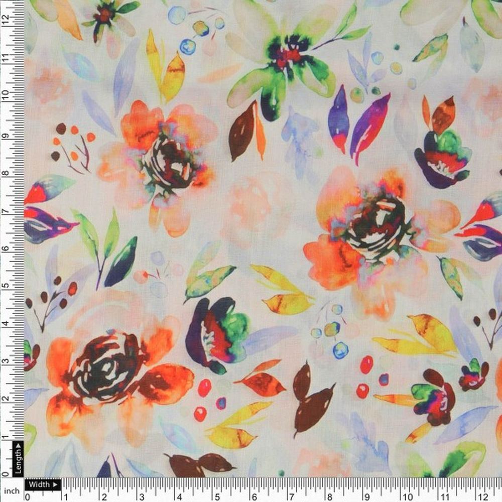 Colourful Watercolour Blossom Printed Soft Muslin Fabric – mu 0 ta01142 114 4