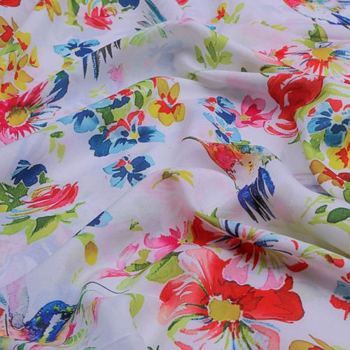 Watercolour Hummingbird & Floral Printed Muslin Fabric – mu 0 ta0324 114 1