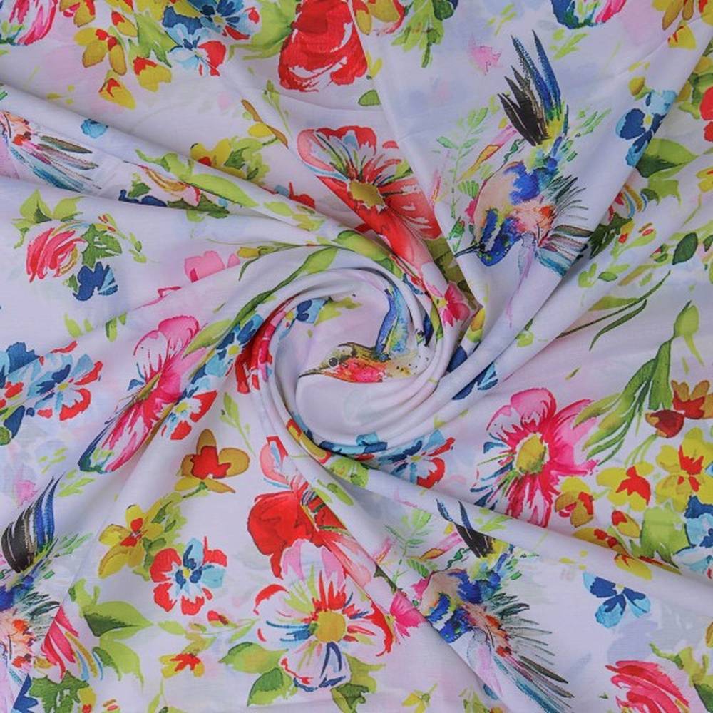 Watercolour Hummingbird & Floral Printed Muslin Fabric – mu 0 ta0324 114 2