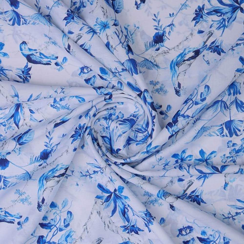 Blue Chinoiserie Bird & Floral Print Muslin Fabric – mu 0 ta0325 114 2