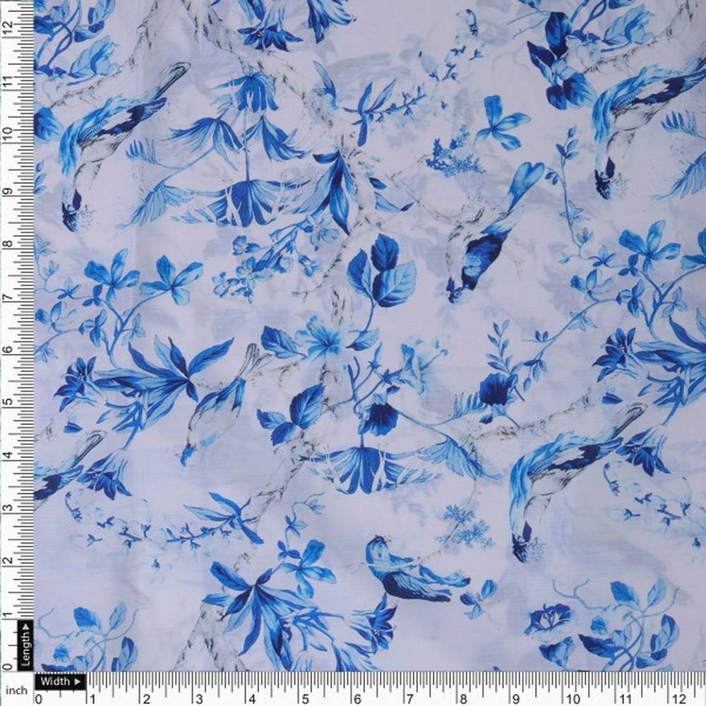Blue Chinoiserie Bird & Floral Print Muslin Fabric – mu 0 ta0325 114 4