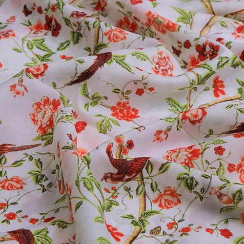 Orange Floral and Bird Print Muslin Fabric for Dresses – mu 0 ta0326 114 1 51b20f67 b994 4615 9781 9c5b10280cbd