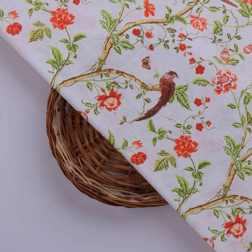 Orange Floral and Bird Print Muslin Fabric for Dresses – mu 0 ta0326 114 3