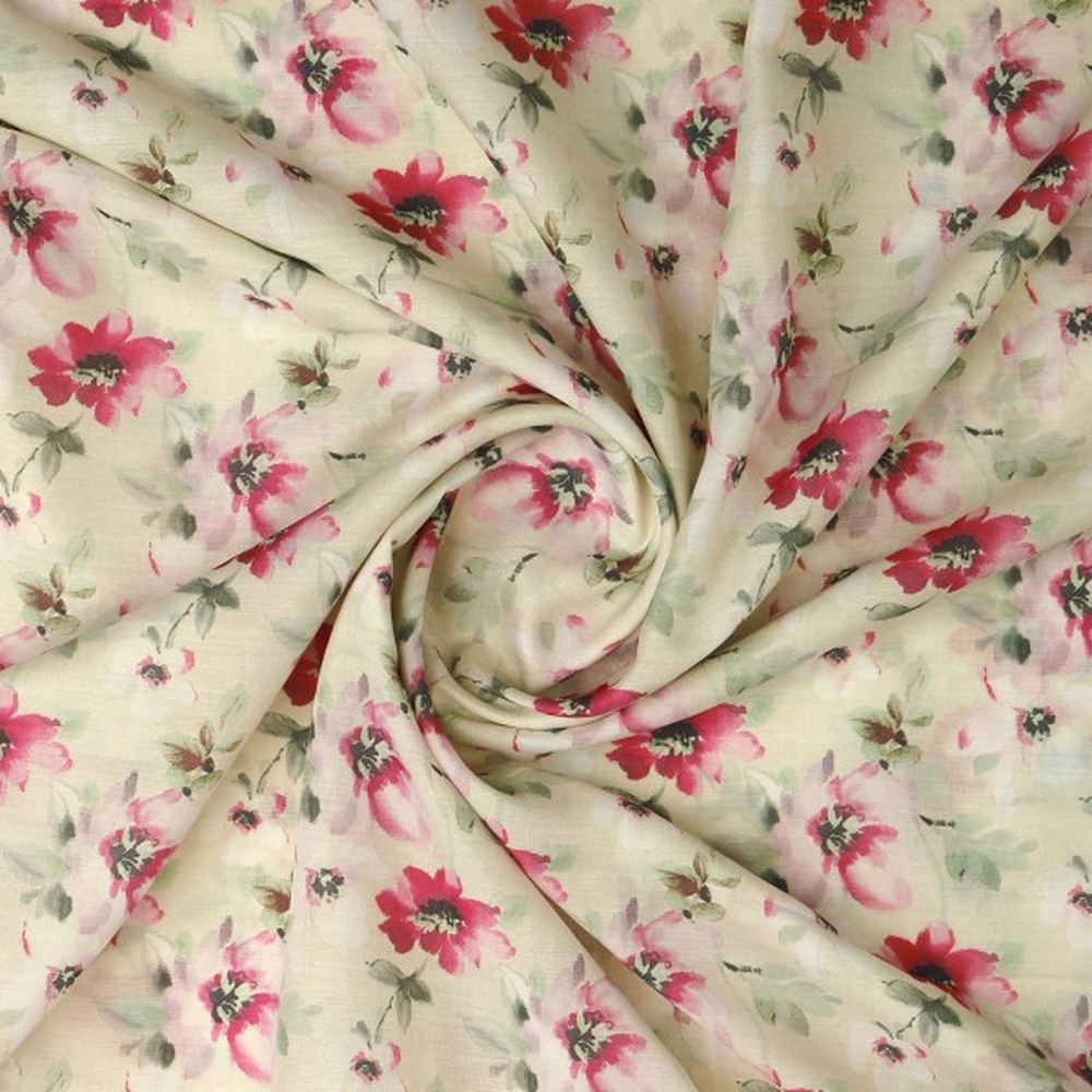 Cream and Pink Watercolour Floral Print Muslin Fabric – mu 0 ta0467 114 2
