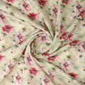 Cream and Pink Watercolour Floral Print Muslin Fabric – mu 0 ta0467 114 2