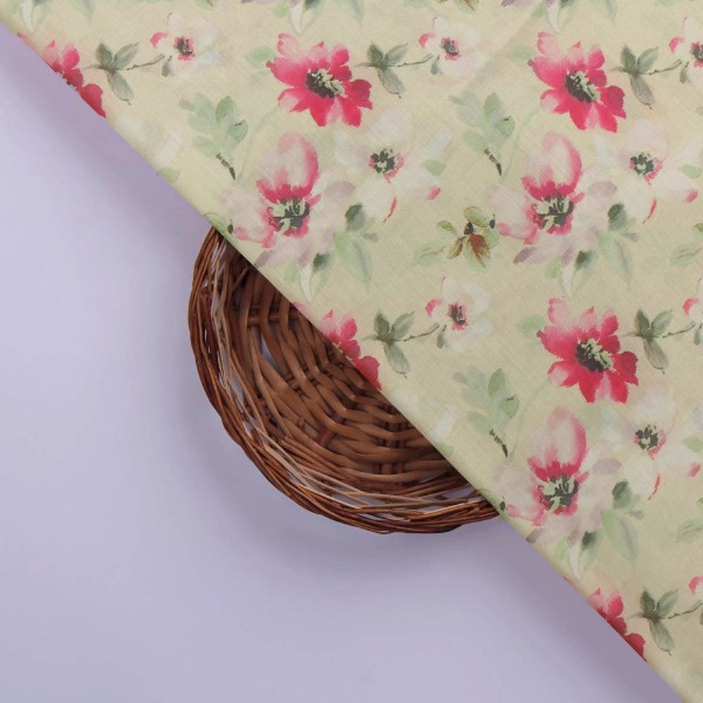 Cream and Pink Watercolour Floral Print Muslin Fabric – mu 0 ta0467 114 3
