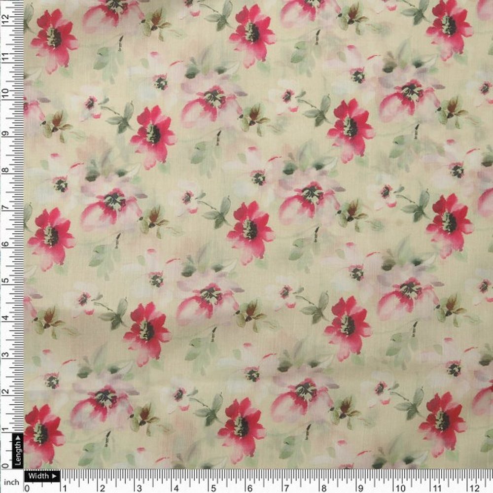 Cream and Pink Watercolour Floral Print Muslin Fabric – mu 0 ta0467 114 4