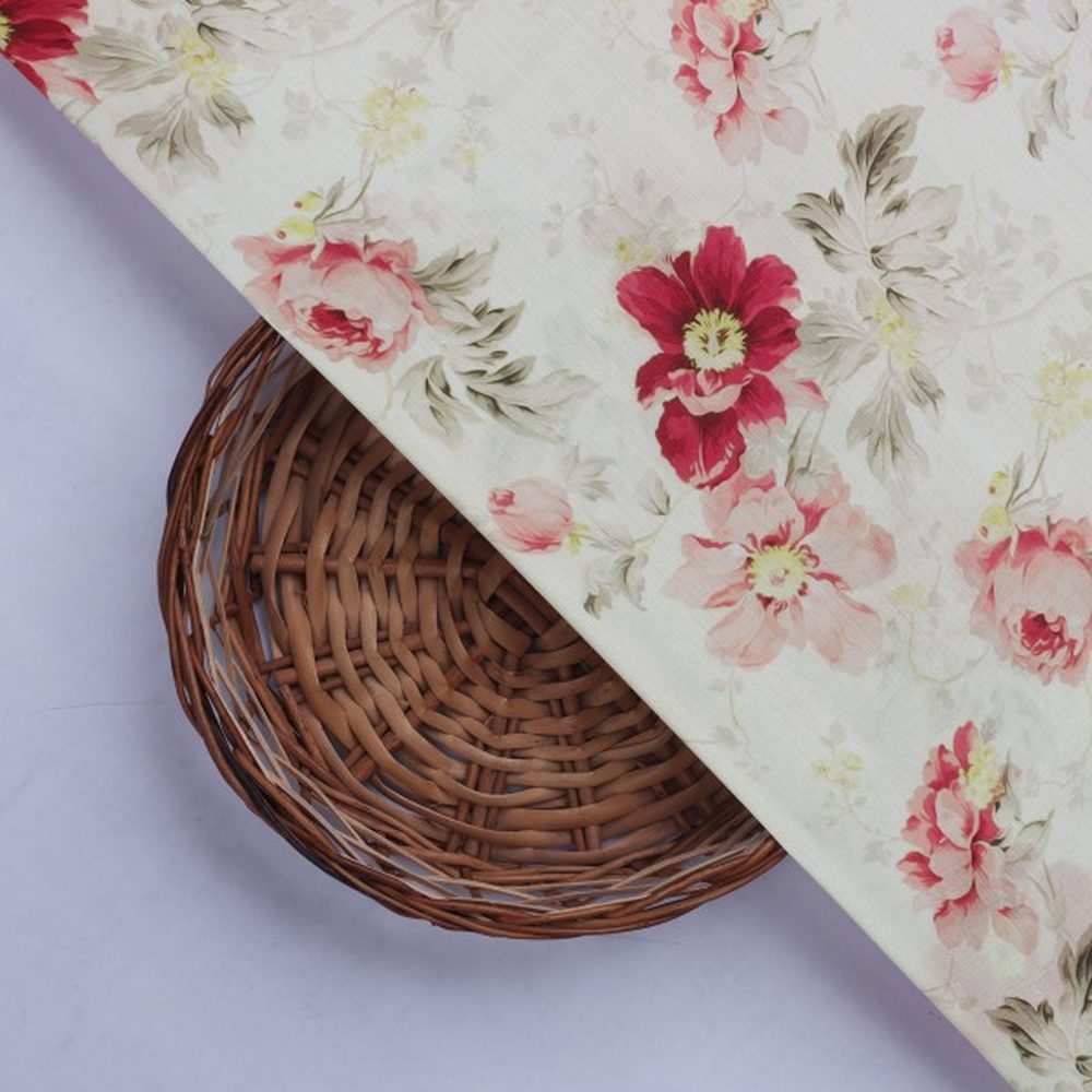 Cream Muslin Fabric with Vintage Red & Pink Floral Print – mu 0 ta06820 110 3