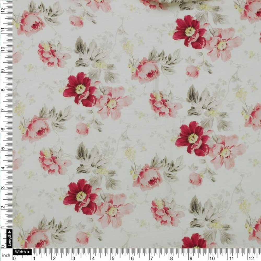Cream Muslin Fabric with Vintage Red & Pink Floral Print – mu 0 ta06820 110 4