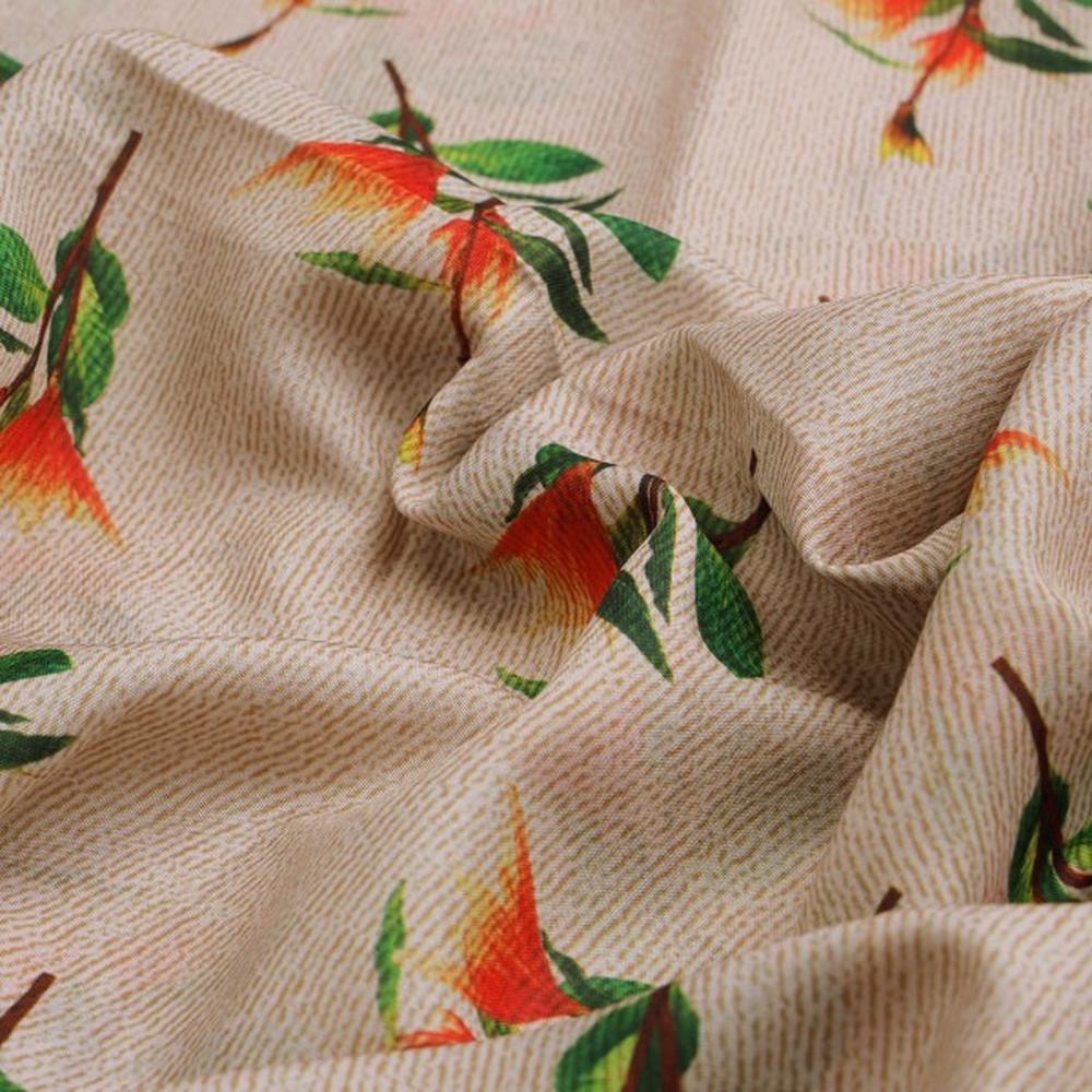 Orange Blossom Floral Print on Beige Textured Muslin Fabric – mu 0 ta0751 114 1