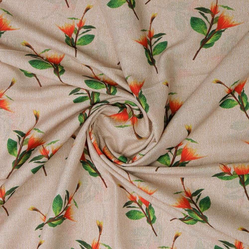 Orange Blossom Floral Print on Beige Textured Muslin Fabric – mu 0 ta0751 114 2