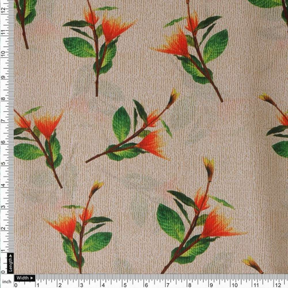 Orange Blossom Floral Print on Beige Textured Muslin Fabric – mu 0 ta0751 114 4