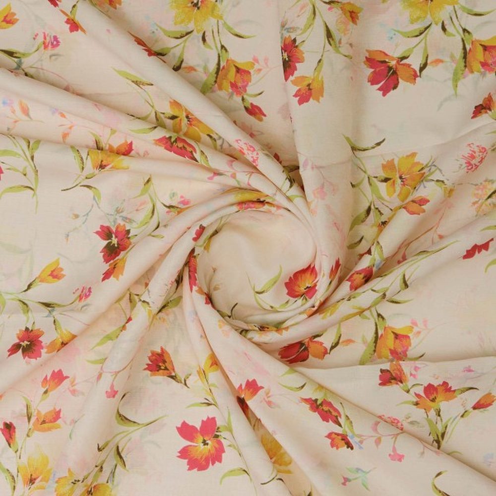 Red & Yellow Watercolour Floral Printed Muslin Fabric – mu 0 ta0752 114 2