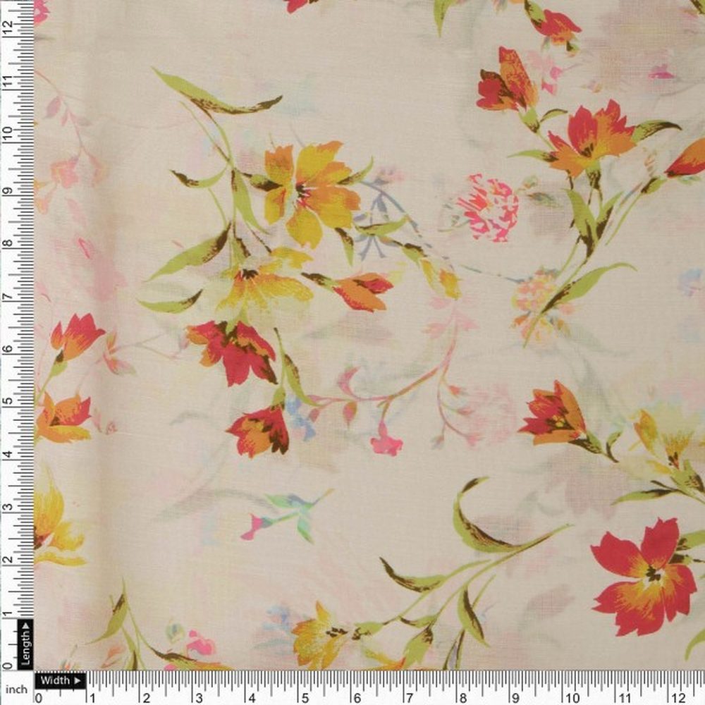 Red & Yellow Watercolour Floral Printed Muslin Fabric – mu 0 ta0752 114 4