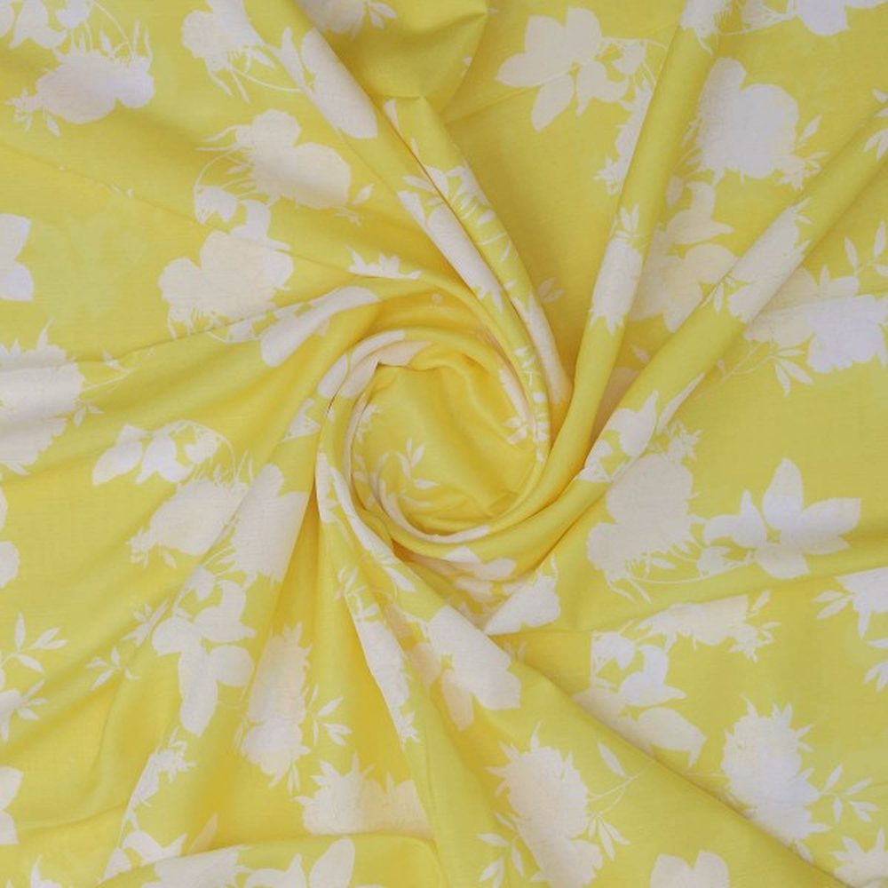 Bright Yellow & White Floral Silhouette Muslin Fabric – mu 0 ta07592 114 2