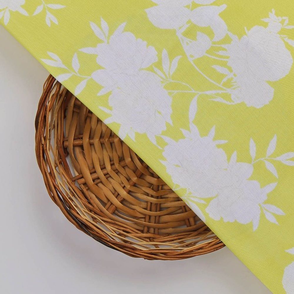 Bright Yellow & White Floral Silhouette Muslin Fabric – mu 0 ta07592 114 3