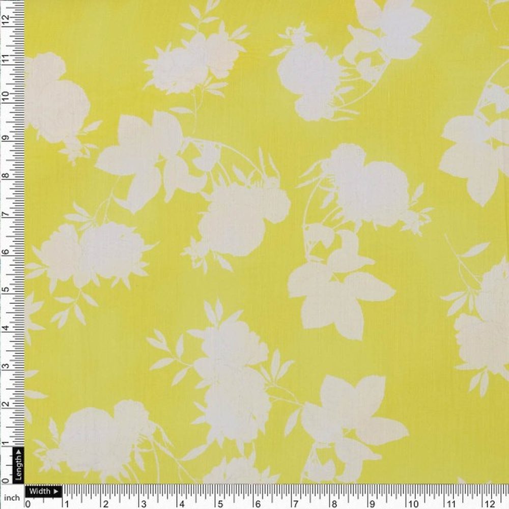 Bright Yellow & White Floral Silhouette Muslin Fabric – mu 0 ta07592 114 4