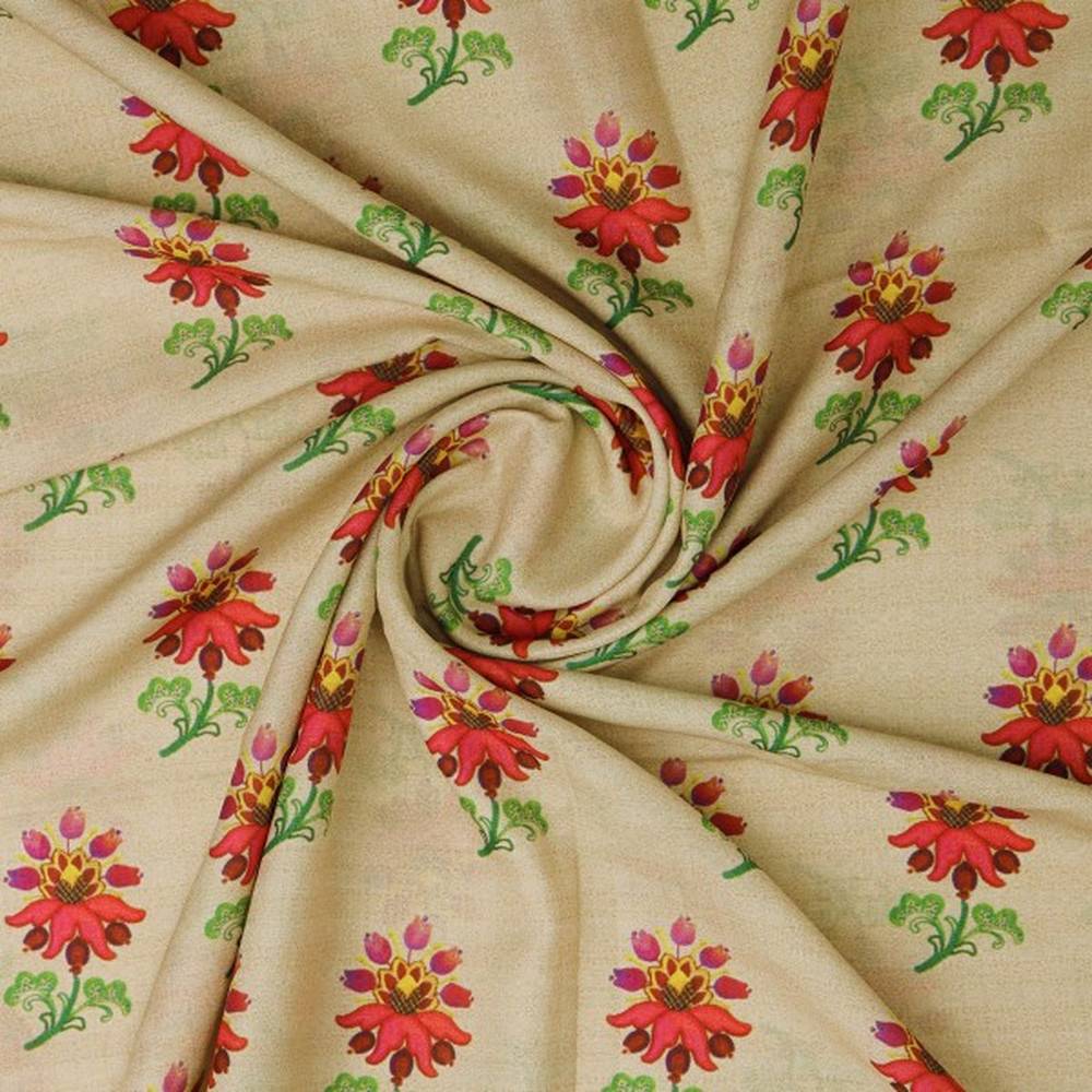 Beige Muslin Fabric with Red and Green Floral Motifs – mu 0 ta0850 114 2