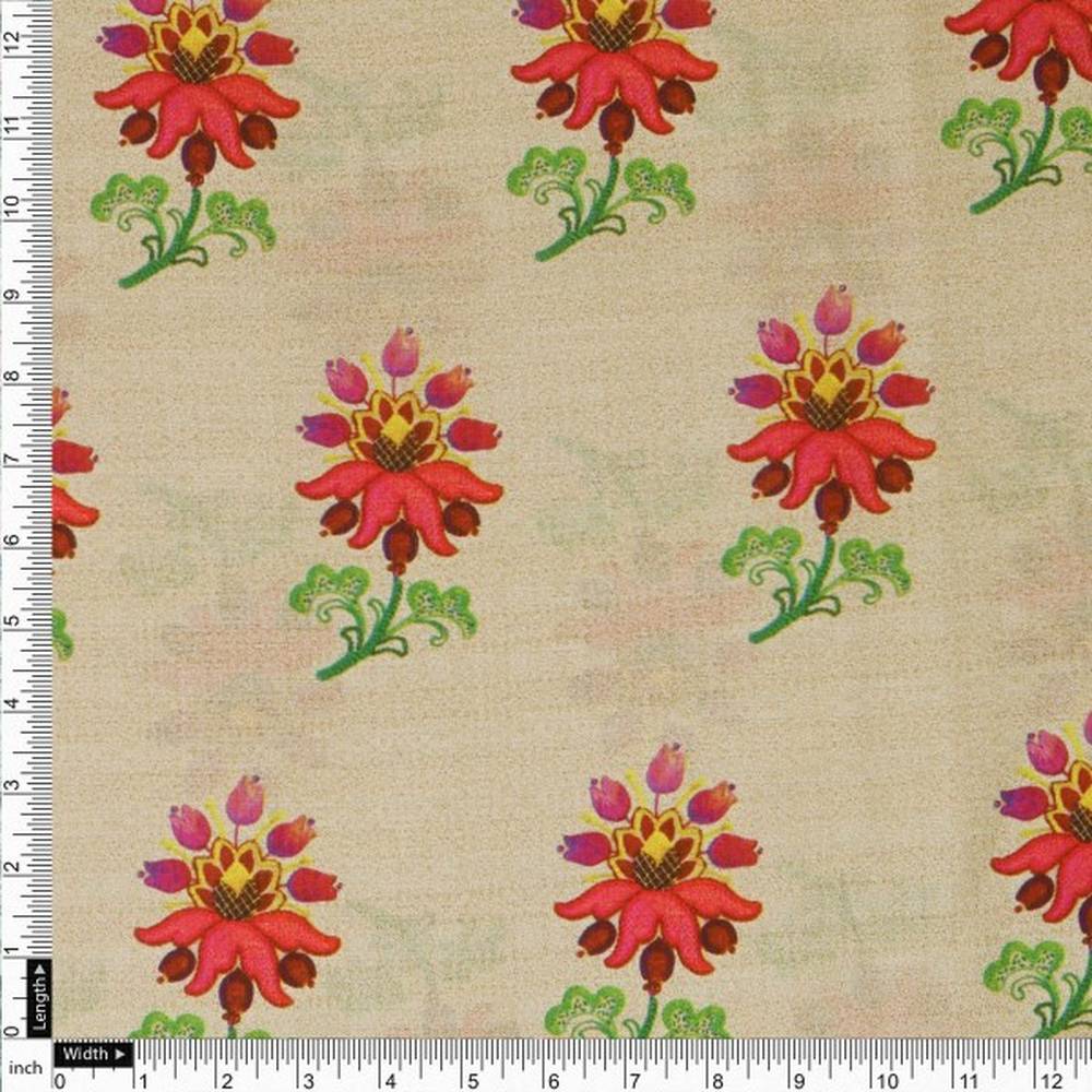 Beige Muslin Fabric with Red and Green Floral Motifs – mu 0 ta0850 114 4