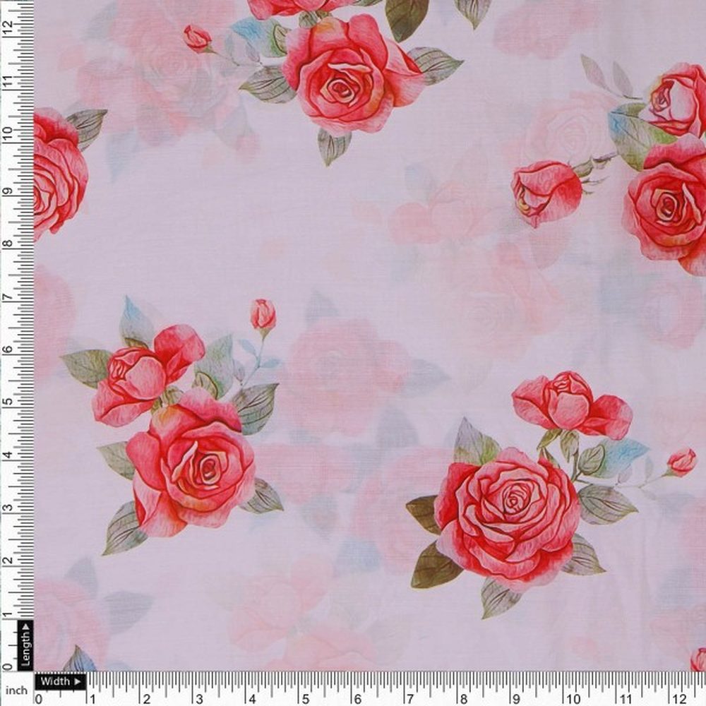 Watercolour Red Rose Floral Print Premium Muslin Fabric – mu 0 ta08599 114 4