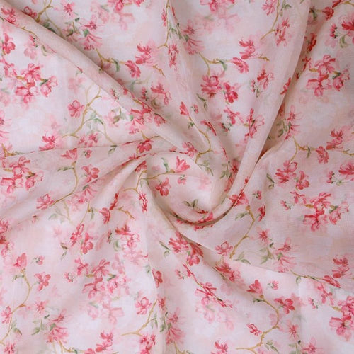 Pink Cherry Blossom Floral Printed Organza Fabric – or 0 ma015381 110 2
