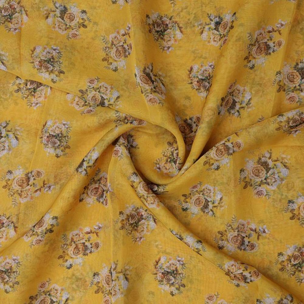 Golden Yellow Organza Fabric with Classic Rose Print – or 0 ma015383 110 2