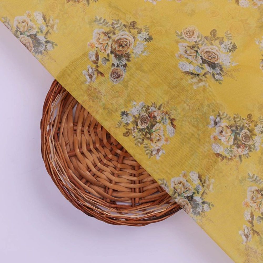 Golden Yellow Organza Fabric with Classic Rose Print – or 0 ma015383 110 3