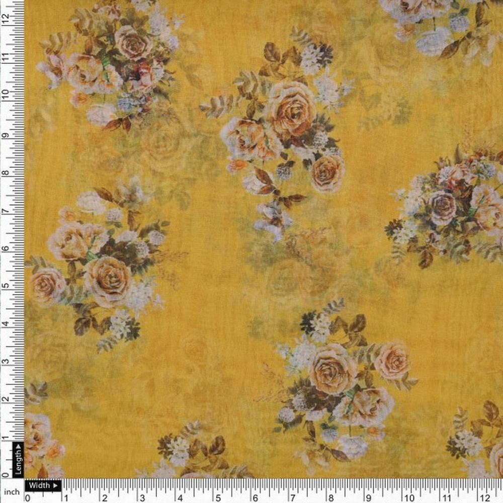 Golden Yellow Organza Fabric with Classic Rose Print – or 0 ma015383 110 4