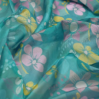 Teal Organza Floral Print Fabric – or 0 pa10060 110 1