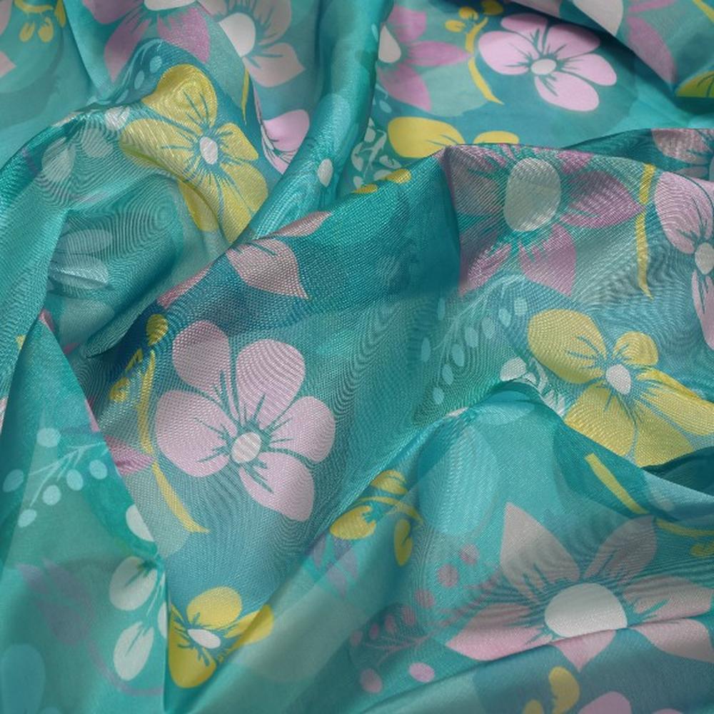 Teal Organza Floral Print Fabric – or 0 pa10060 110 1