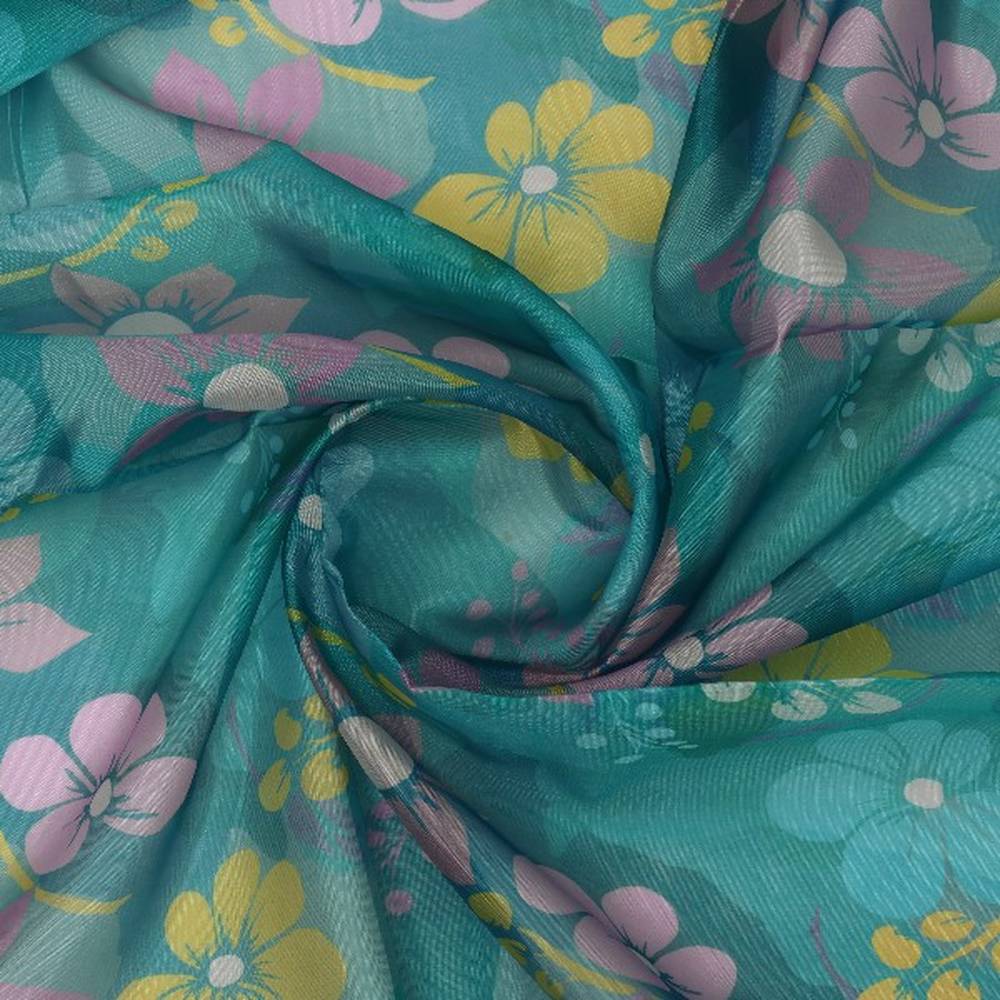 Teal Organza Floral Print Fabric – or 0 pa10060 110 2